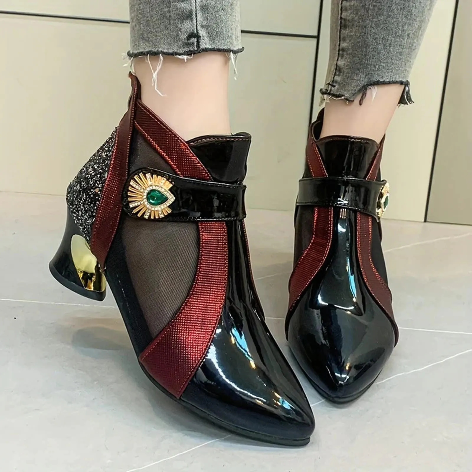 Women's Elegant French Heel Chelsea Pointed Toe Shoes Bill Blass Flyknit Dress Shoe