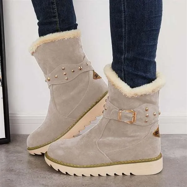 Women Winter Boots Snow Ankle Boots Warm Fur Lined Slip on Booties Maple Leaf Snow Boots