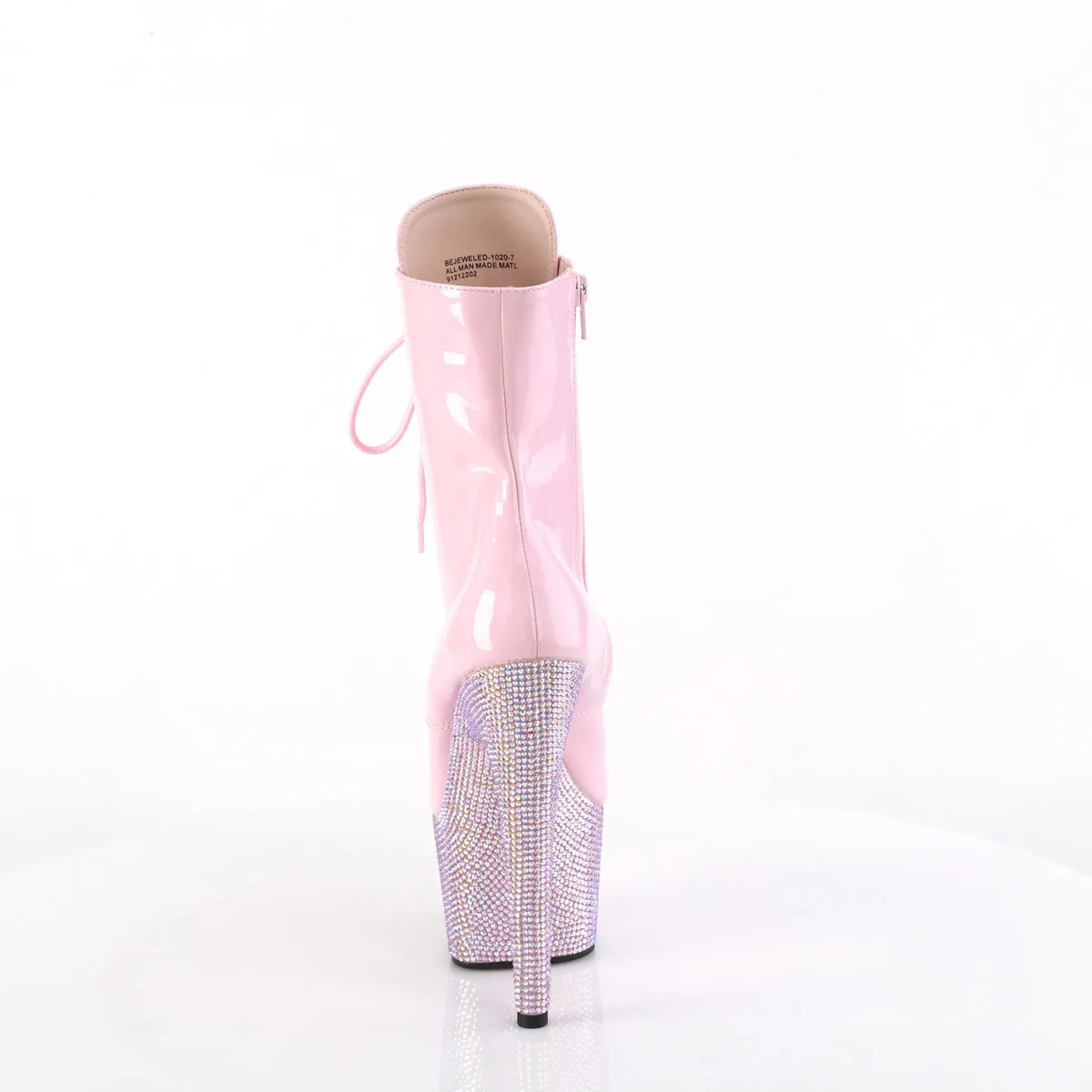 Best Waterproof Work Boots For Summer 7 Inch Heel BEJEWELED-1020-7 Baby Pink Holo