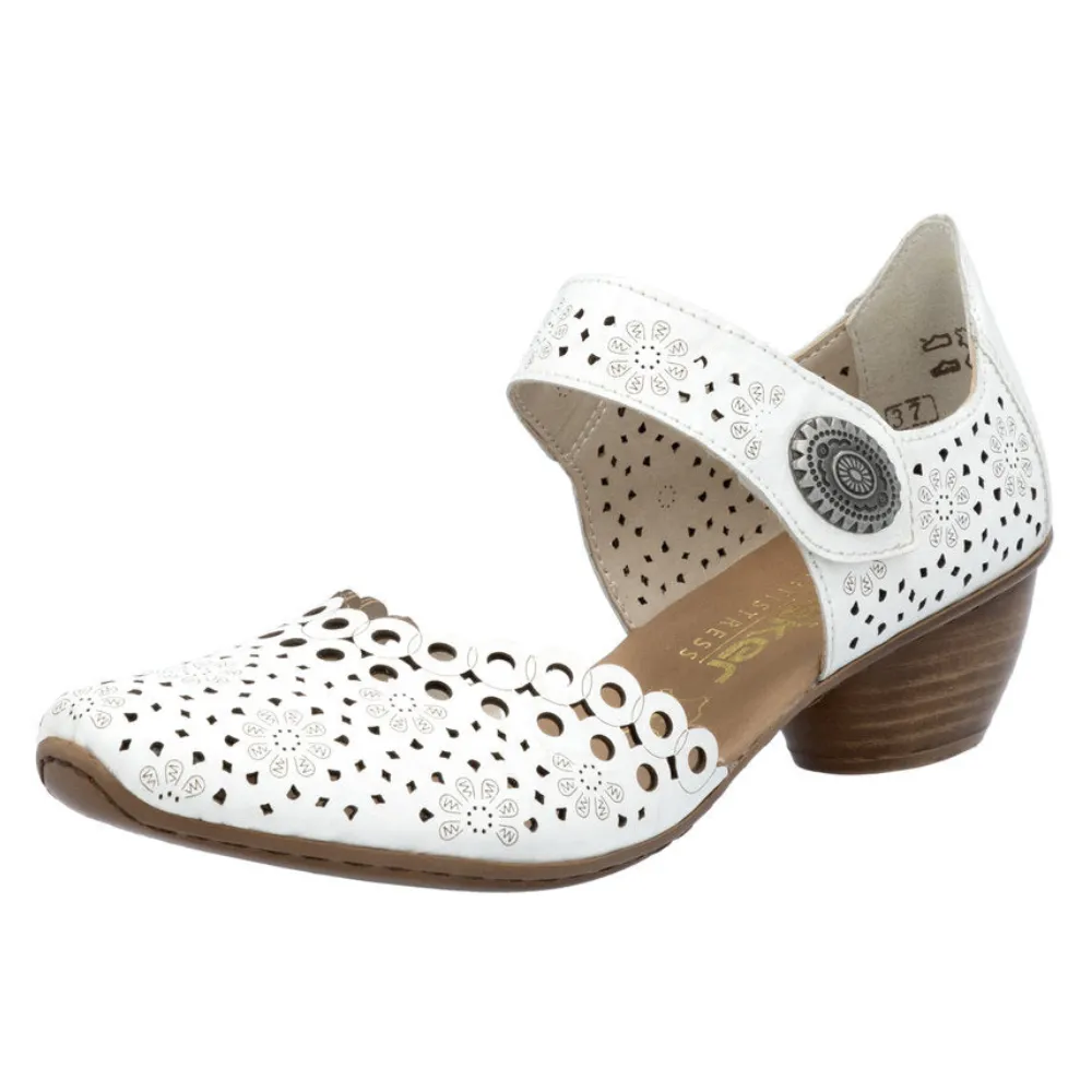 Rieker Mirjam 53 White Leather Heel (Women's) Low Heel Dress Shoes Clearance