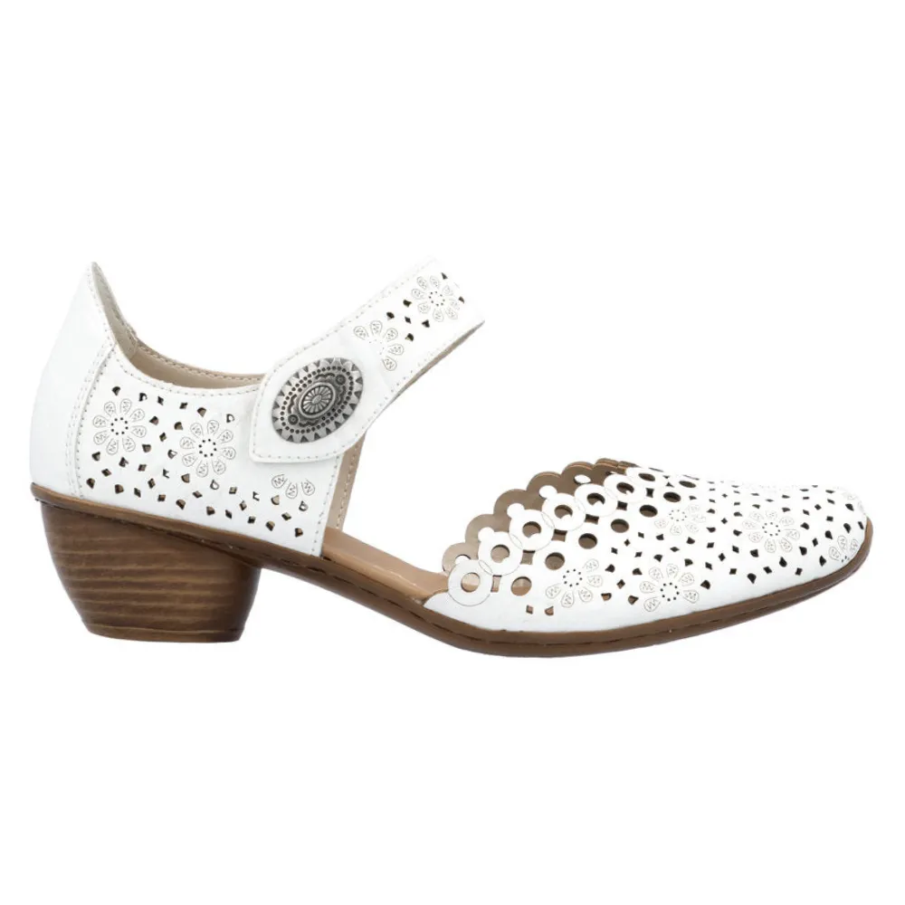 Dress Shoes Wearhouse Rieker Mirjam 53 White Leather Heel (Women's)