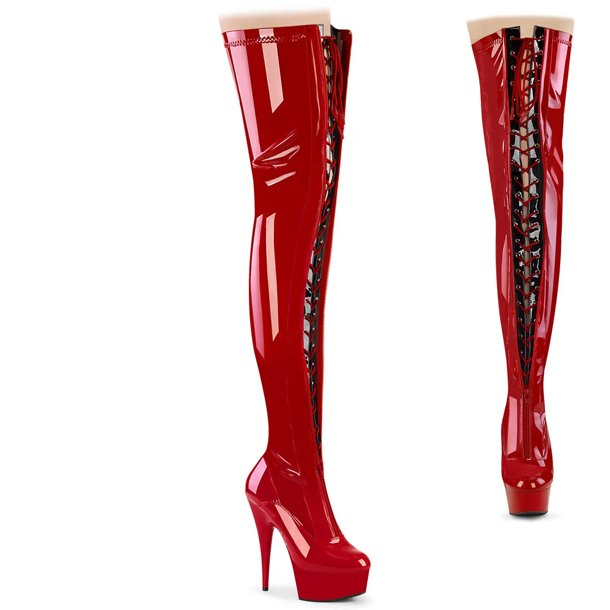 6 Inch Heel DELIGHT-3027 Red-Black Stretch Pat Monster Work Boots