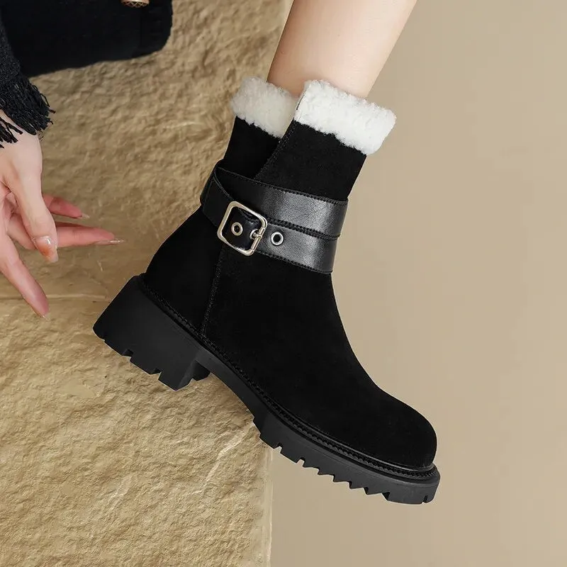 Snow Boots Like Sneakers New Cow Suede Leather Snow Boots Women Warm Winter Boots Platform Boots Side Zipper Fashion Ankle Boots Shoes for Women