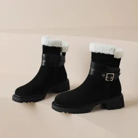 New Cow Suede Leather Snow Boots Women Warm Winter Boots Platform Boots Side Zipper Fashion Ankle Boots Shoes for Women Snow Boot Stores Near Me