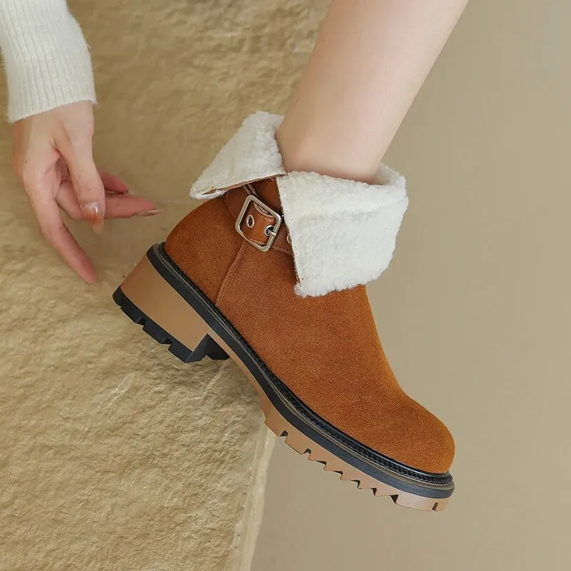 Backcountry Snow Boots New Cow Suede Leather Snow Boots Women Warm Winter Boots Platform Boots Side Zipper Fashion Ankle Boots Shoes for Women