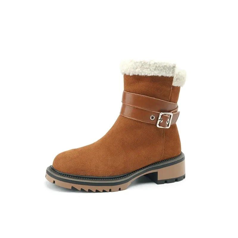 Maui Snow Boots New Cow Suede Leather Snow Boots Women Warm Winter Boots Platform Boots Side Zipper Fashion Ankle Boots Shoes for Women