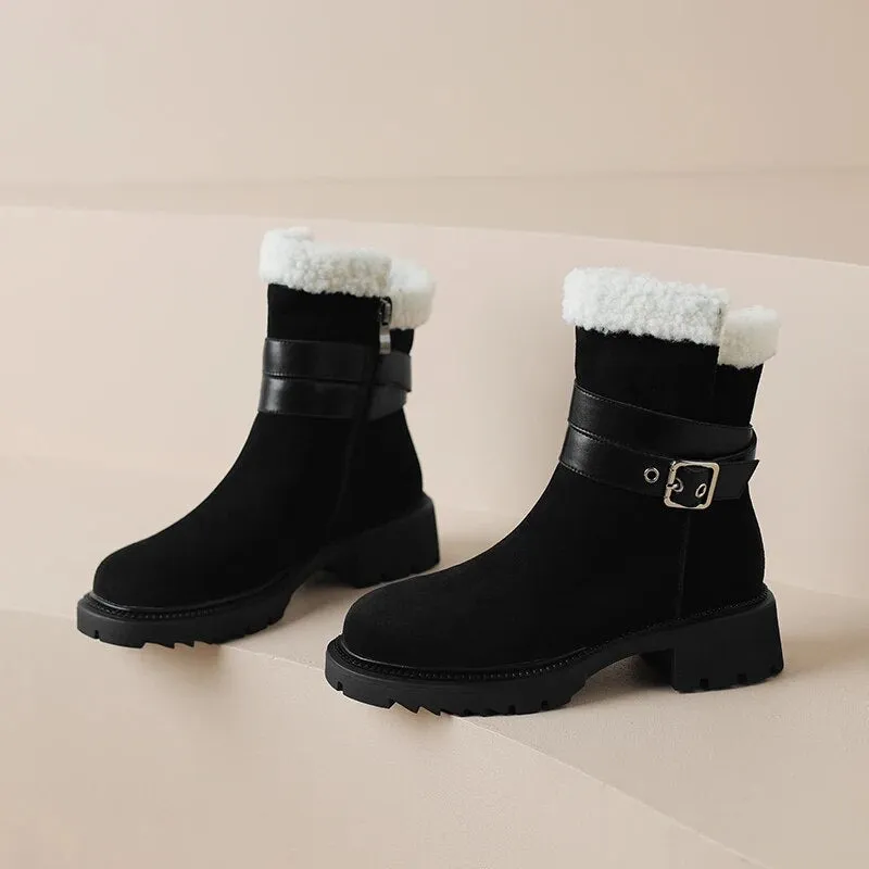 Toddler Snow Boots Size 9 New Cow Suede Leather Snow Boots Women Warm Winter Boots Platform Boots Side Zipper Fashion Ankle Boots Shoes for Women