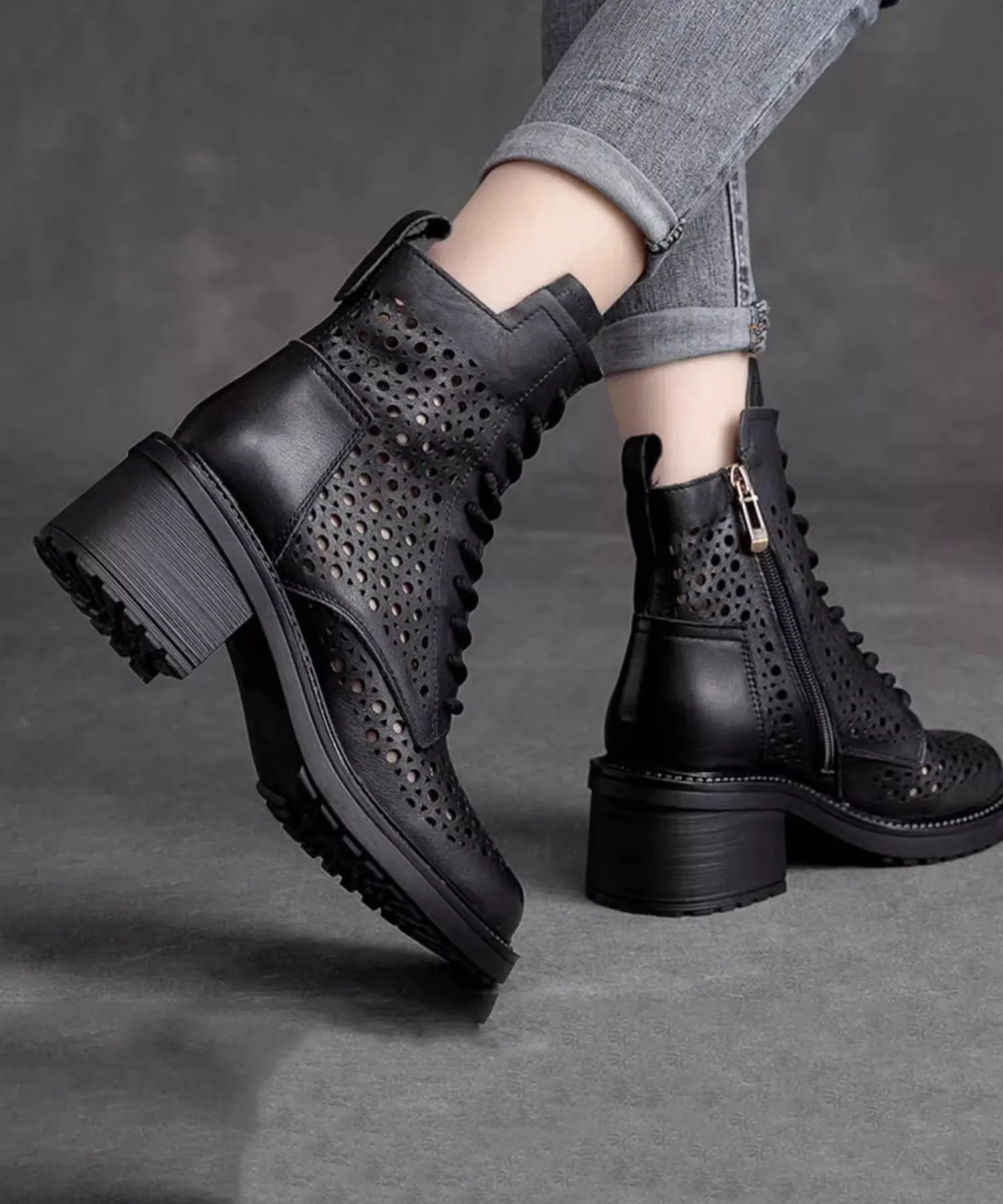 Adidas Running Shoes Alphabounce Comfortable Dark Brown Lace Up Hollow Out Zipper Chunky Boots