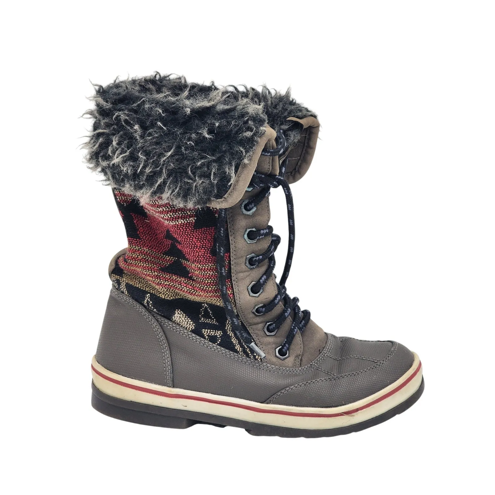 Aztec Print Snow Boots Warm Faux Fur Women Size 6/7 Boho Cozy Winter W22750 French Bulldog Snow Boots