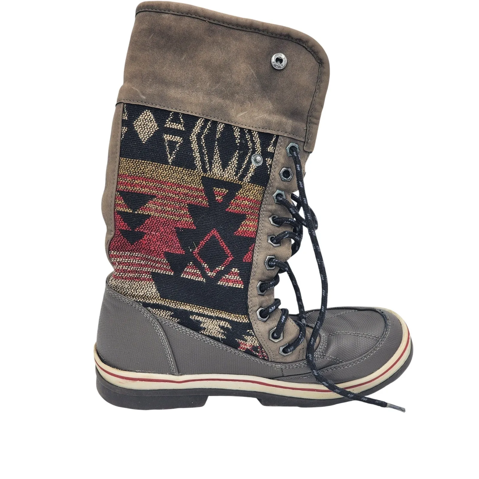 Chukka Snow Boots Aztec Print Snow Boots Warm Faux Fur Women Size 6/7 Boho Cozy Winter W22750