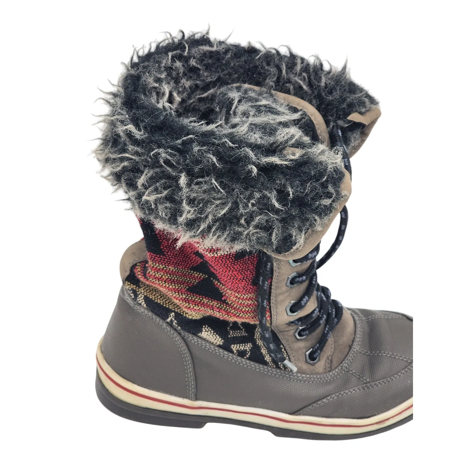 Aztec Print Snow Boots Warm Faux Fur Women Size 6/7 Boho Cozy Winter W22750 Toddler.snow.boots