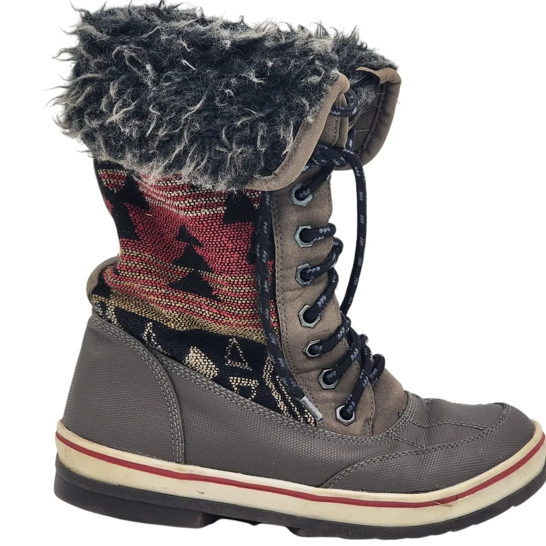 Best Light Snow Boots Aztec Print Snow Boots Warm Faux Fur Women Size 6/7 Boho Cozy Winter W22750