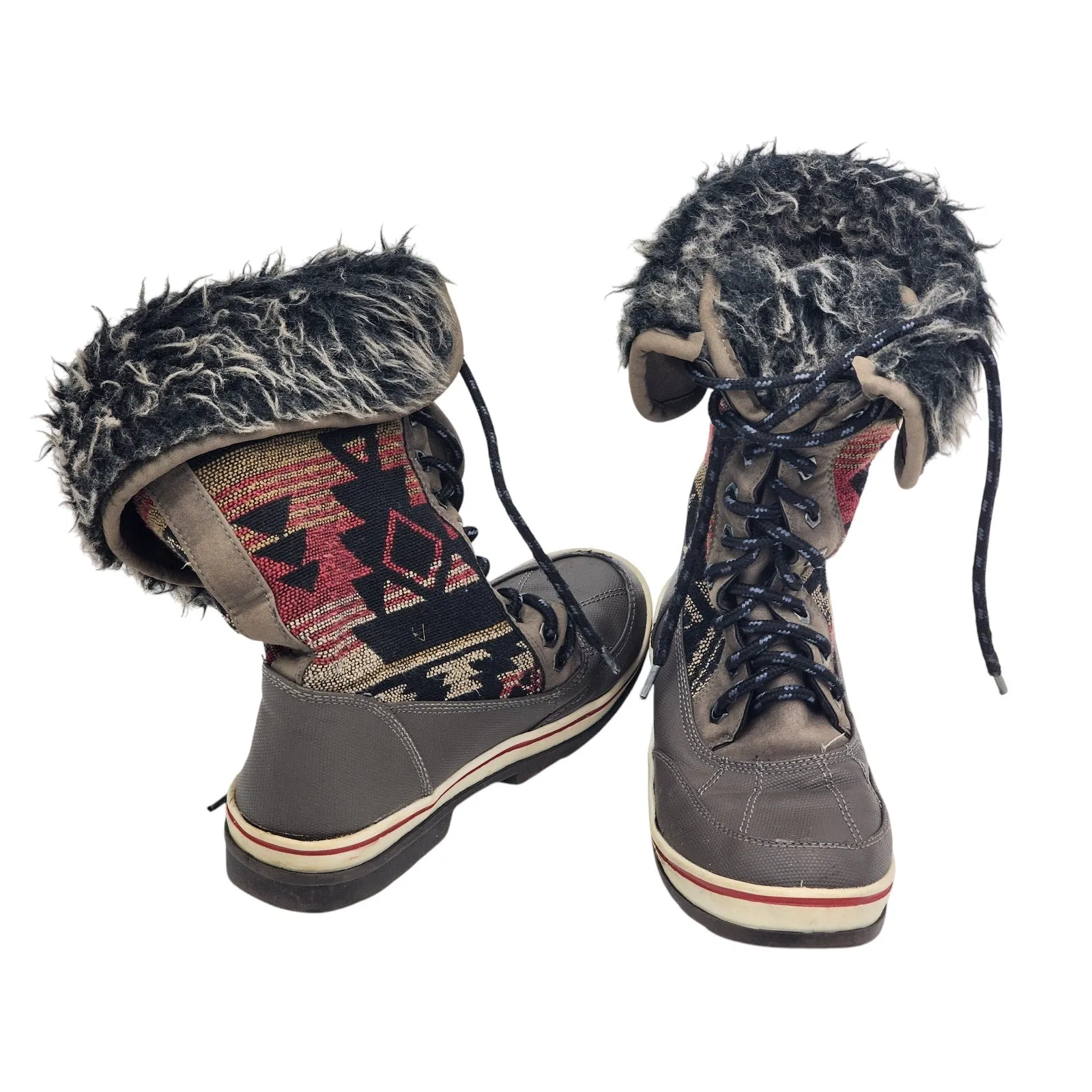 Aztec Print Snow Boots Warm Faux Fur Women Size 6/7 Boho Cozy Winter W22750 Best Winter Boots For Walking In Snow