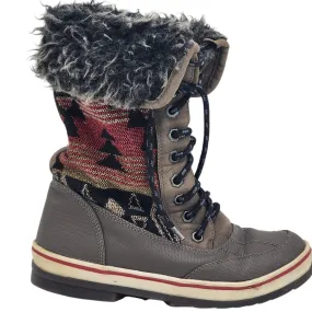 Aztec Print Snow Boots Warm Faux Fur Women Size 6/7 Boho Cozy Winter W22750 Good Snow Boot