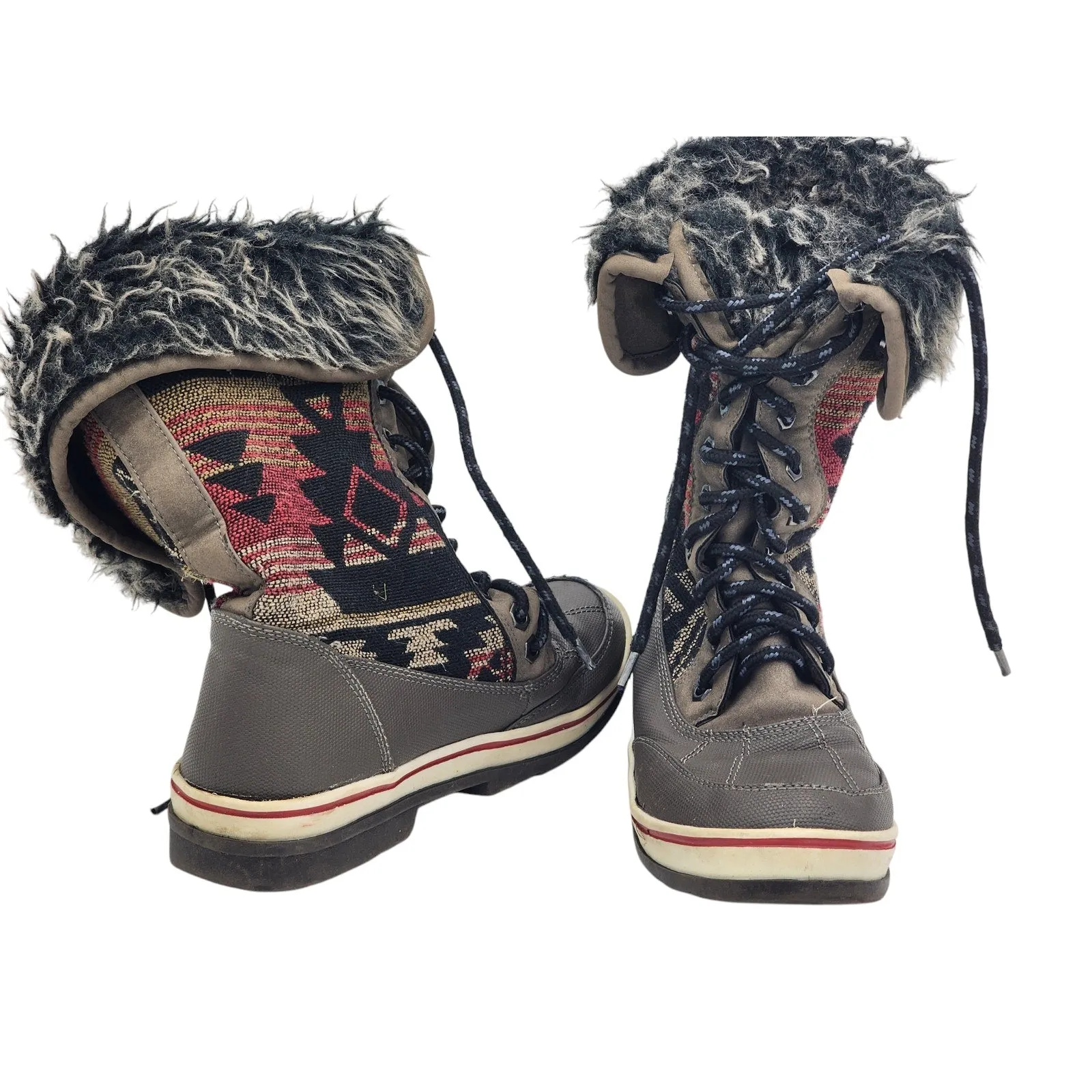 Aztec Print Snow Boots Warm Faux Fur Women Size 6/7 Boho Cozy Winter W22750 Skadoo Snow Winter Cold Weather Boots