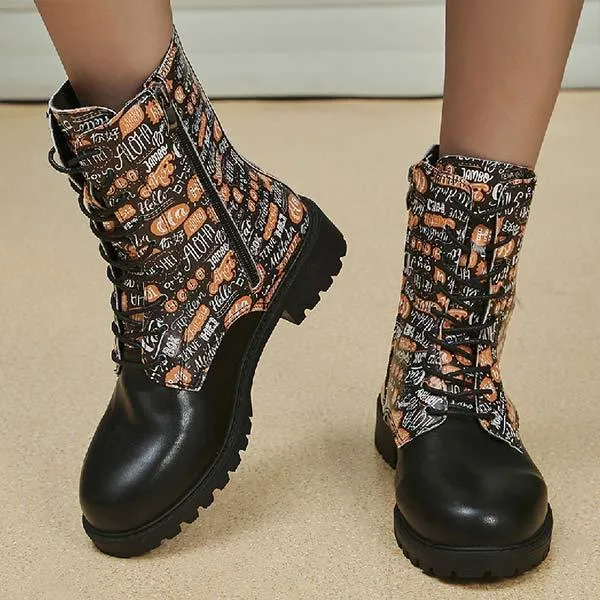 Women's Round-toe Flat Heel Printed Side Zip Martin Boots 44287634C Adidas Grand Court 2.0 Shoes