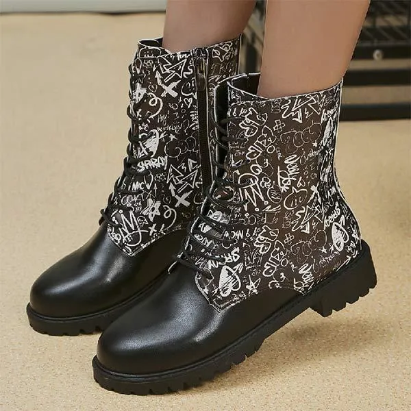 Women's Round-toe Flat Heel Printed Side Zip Martin Boots 44287634C Shoe Size Chart Adidas