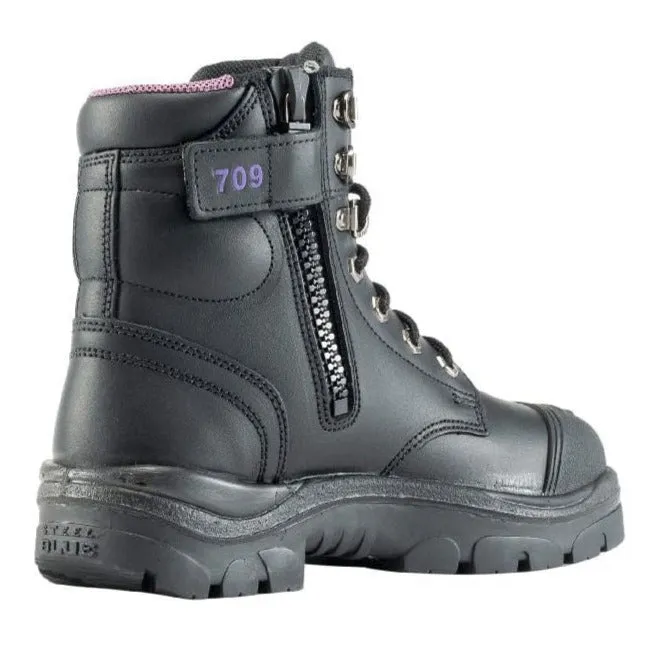 Steel Blue Black Ladies Argyle Zip Sided Lace Up Steel Toe Cap Safety Boot With Scuff Cap (512709) (Pre-Order) Steel Toe Waterproof Slip Resistant Work Boots