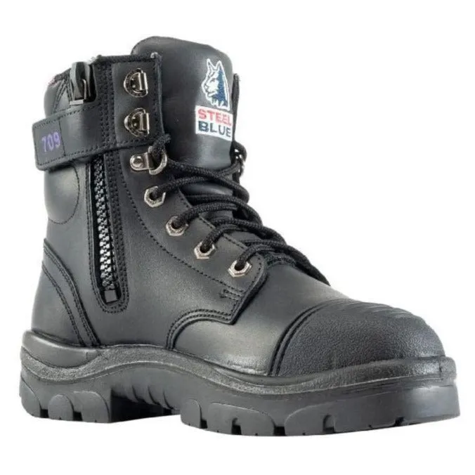 Steel Blue Black Ladies Argyle Zip Sided Lace Up Steel Toe Cap Safety Boot With Scuff Cap (512709) (Pre-Order) Best Work Boots For Lots Of Walking