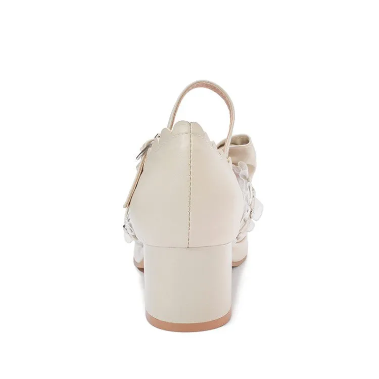 Women's Chunky Heel Pumps Mary Janes Shoes with Bowtie Lace High Heels Anime