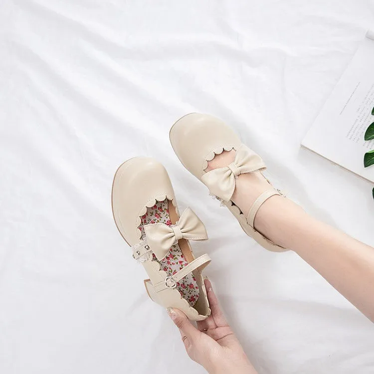 Women's Chunky Heel Pumps Mary Janes Shoes with Bowtie Lace High Heels And Mini Skirts