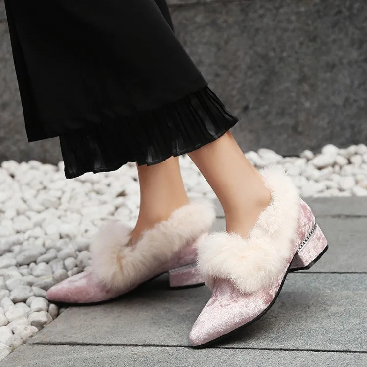 Women's Furry Chunky Heels Shoes High Heel Ankle Booties