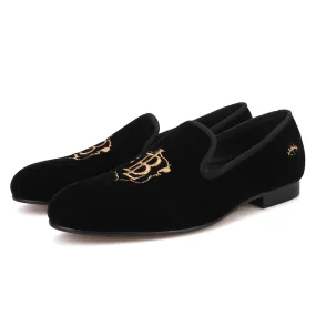 OneDrop Handmade Men Gold Embroidery Velvet Dress Shoes Party Wedding Prom Loafers Laurent Loafers