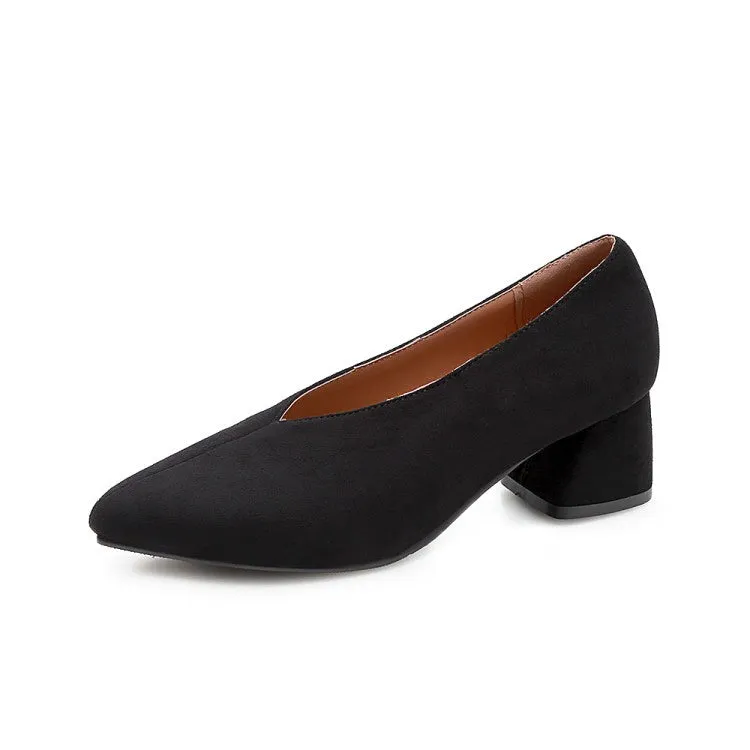 Pornhub High Heels Women's Pointed Toe Suede High Heeled Chunky Heels Pumps