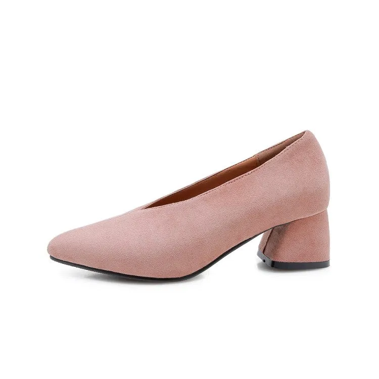 Women's Pointed Toe Suede High Heeled Chunky Heels Pumps Sexy Peep Toe High Heels