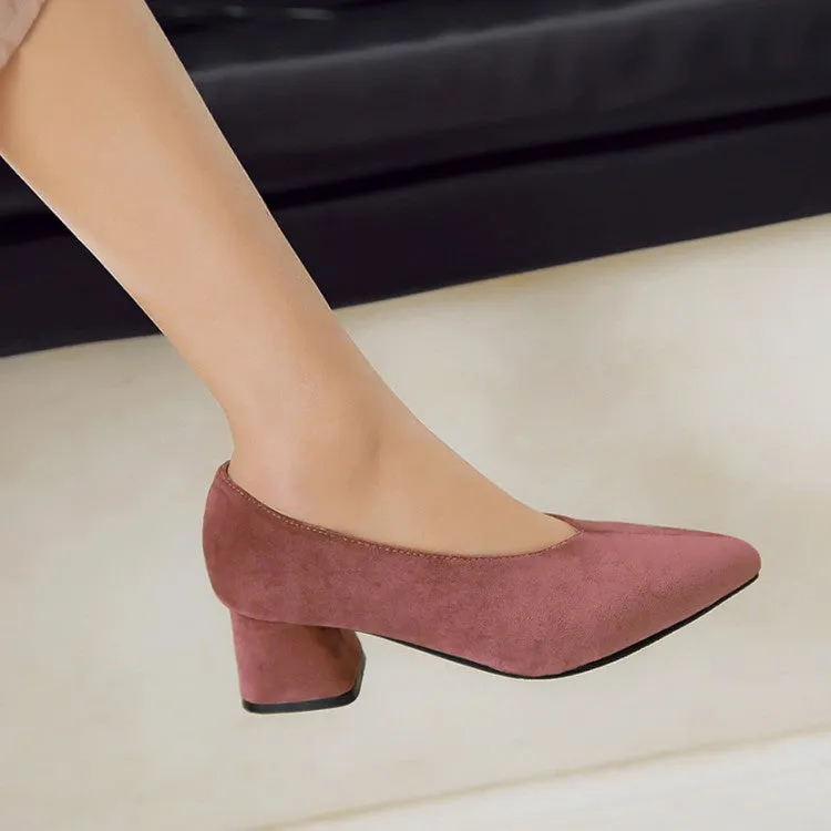High Heel Trampling Women's Pointed Toe Suede High Heeled Chunky Heels Pumps