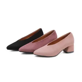 Giantess High Heel Crush Women's Pointed Toe Suede High Heeled Chunky Heels Pumps