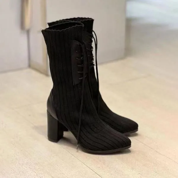 Women's Casual Flyknit Lace-Up Elastic Block Heel Boots 37558462S Adidas Shoes Neo Cloudfoam