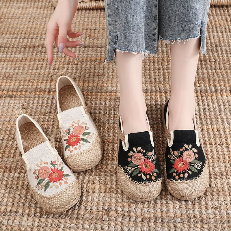 Embroidered Shoes Fisherman Shoes Cart Stitching Cotton and Linen Embroidery Shoes, Anti Slip and Breathable Round Toe Women's Shoes Asics Neutral Walking Shoes