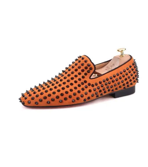 Neutral Loafers OneDrop Handmade Men Leather Velvet Spikes Dress Shoes Party Wedding And Prom Loafers