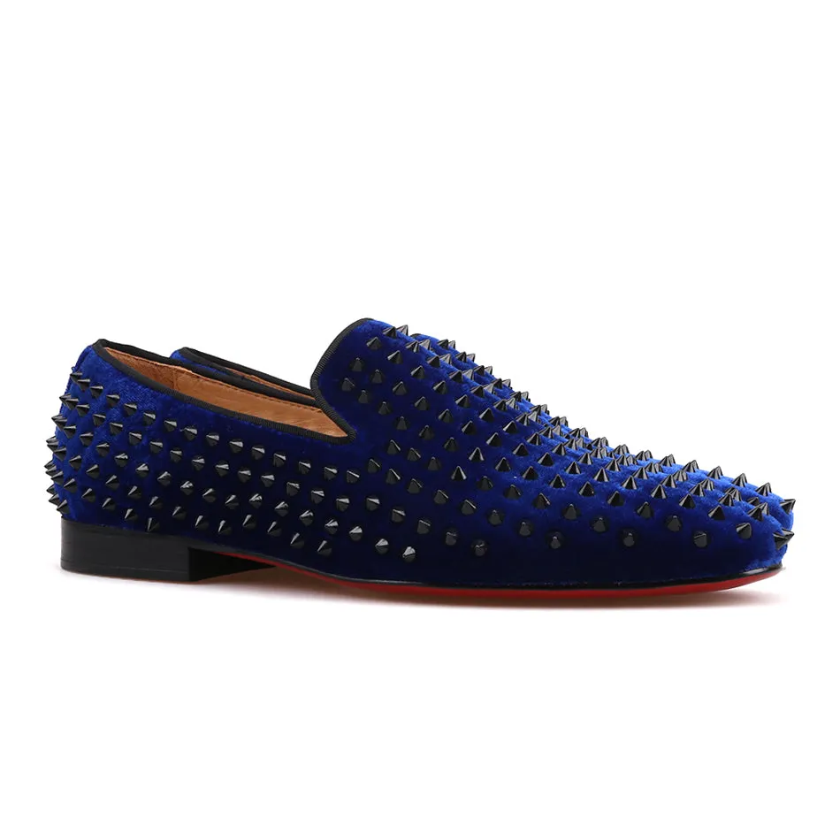Alerai Loafers OneDrop Handmade Men Leather Velvet Spikes Dress Shoes Party Wedding And Prom Loafers