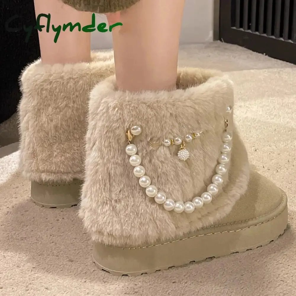 Baby Snow Boots Size 4 Cyflymder Winter New String Bead Plush Women's Boots Warm Stylish Thick Platform Slip On Boots Faux Fur Plus Size 43 Ankle Botas Shoes
