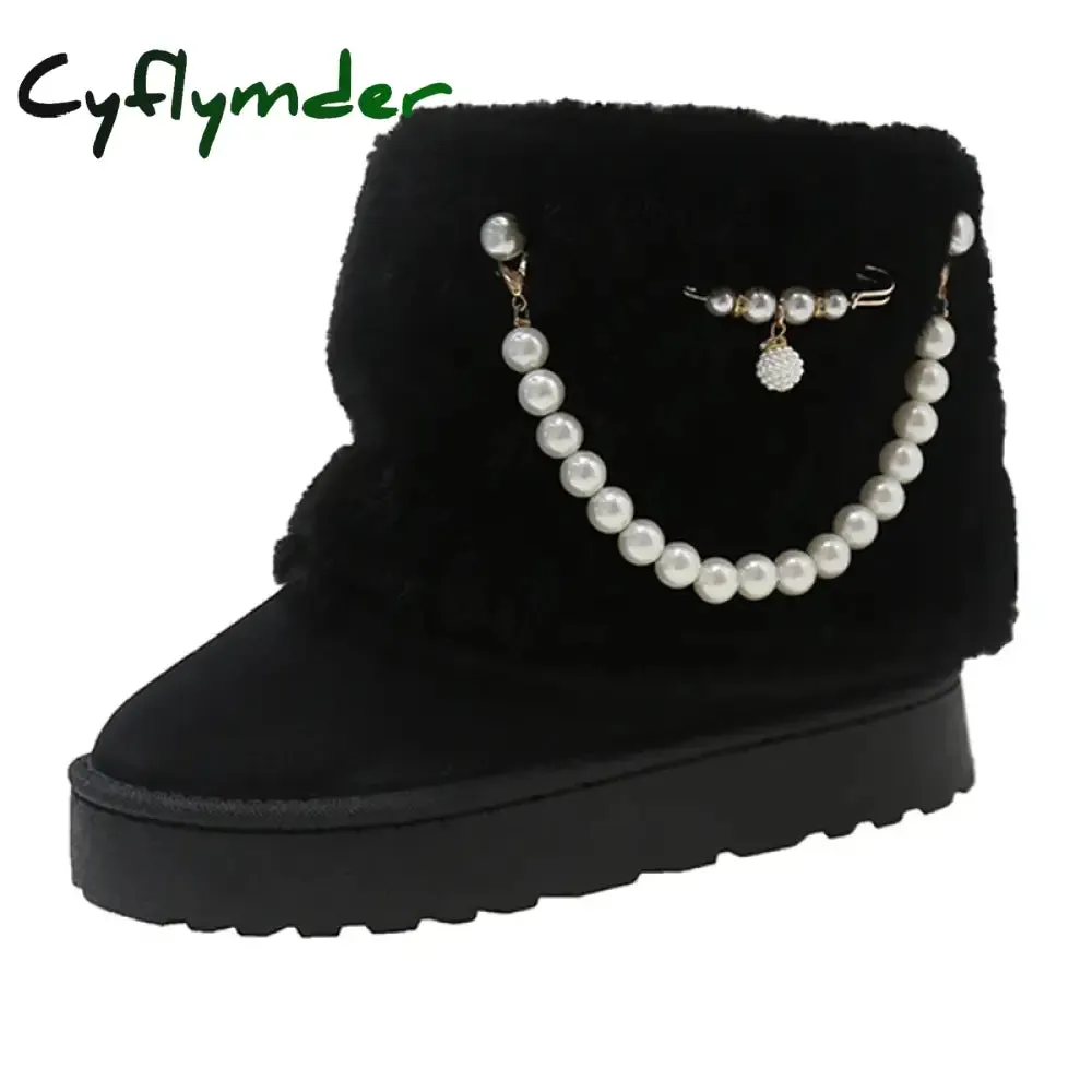 Cyflymder Winter New String Bead Plush Women's Boots Warm Stylish Thick Platform Slip On Boots Faux Fur Plus Size 43 Ankle Botas Shoes The North Face Chilkat 400 Insulated Snow Boot