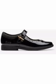 Fashionable Design Coral View Clarks Lock Magic black patent school shoe