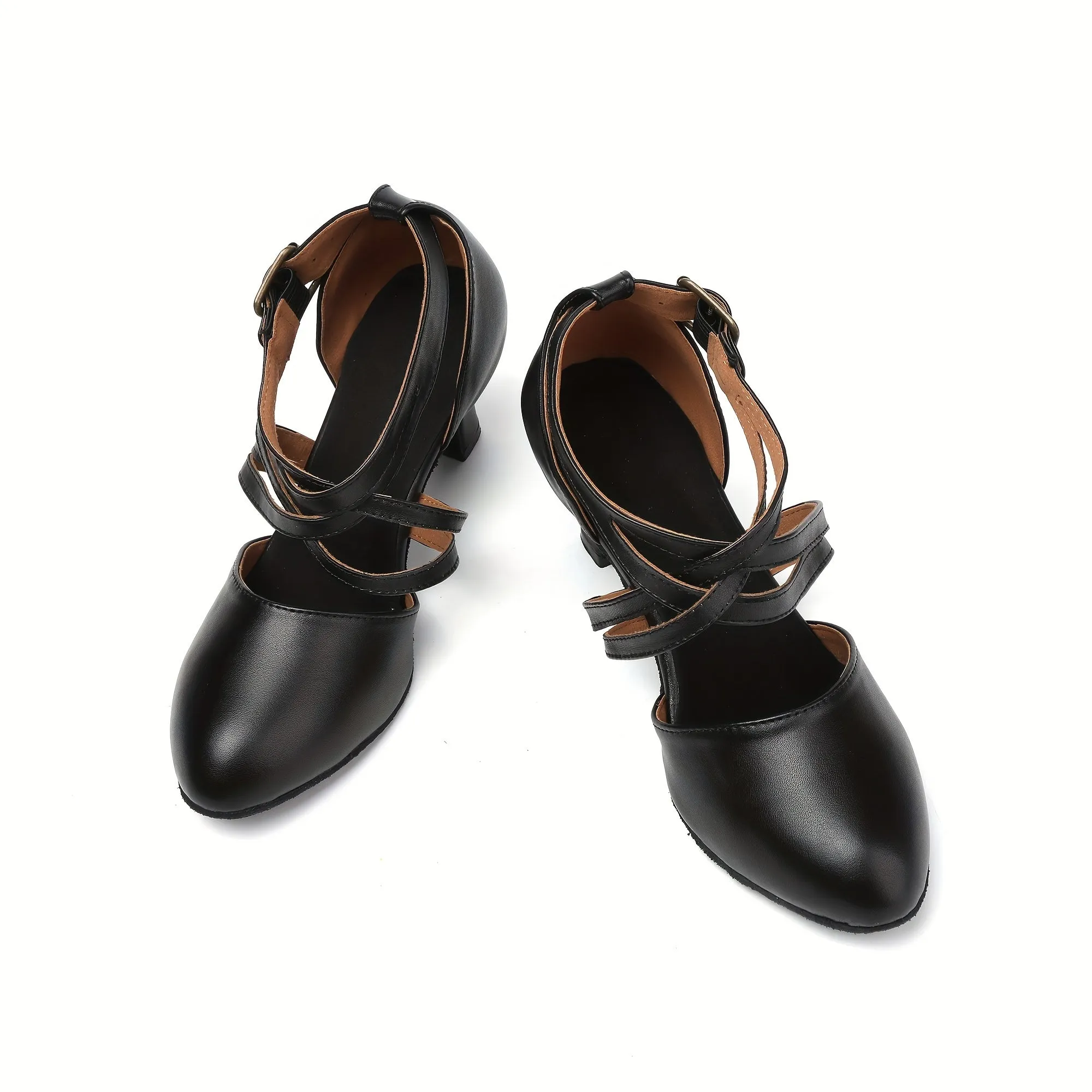 Women's Stylish Black Lightweight Plain Toe Dance Shoes Dress Shoes With Plantar Fasciitis