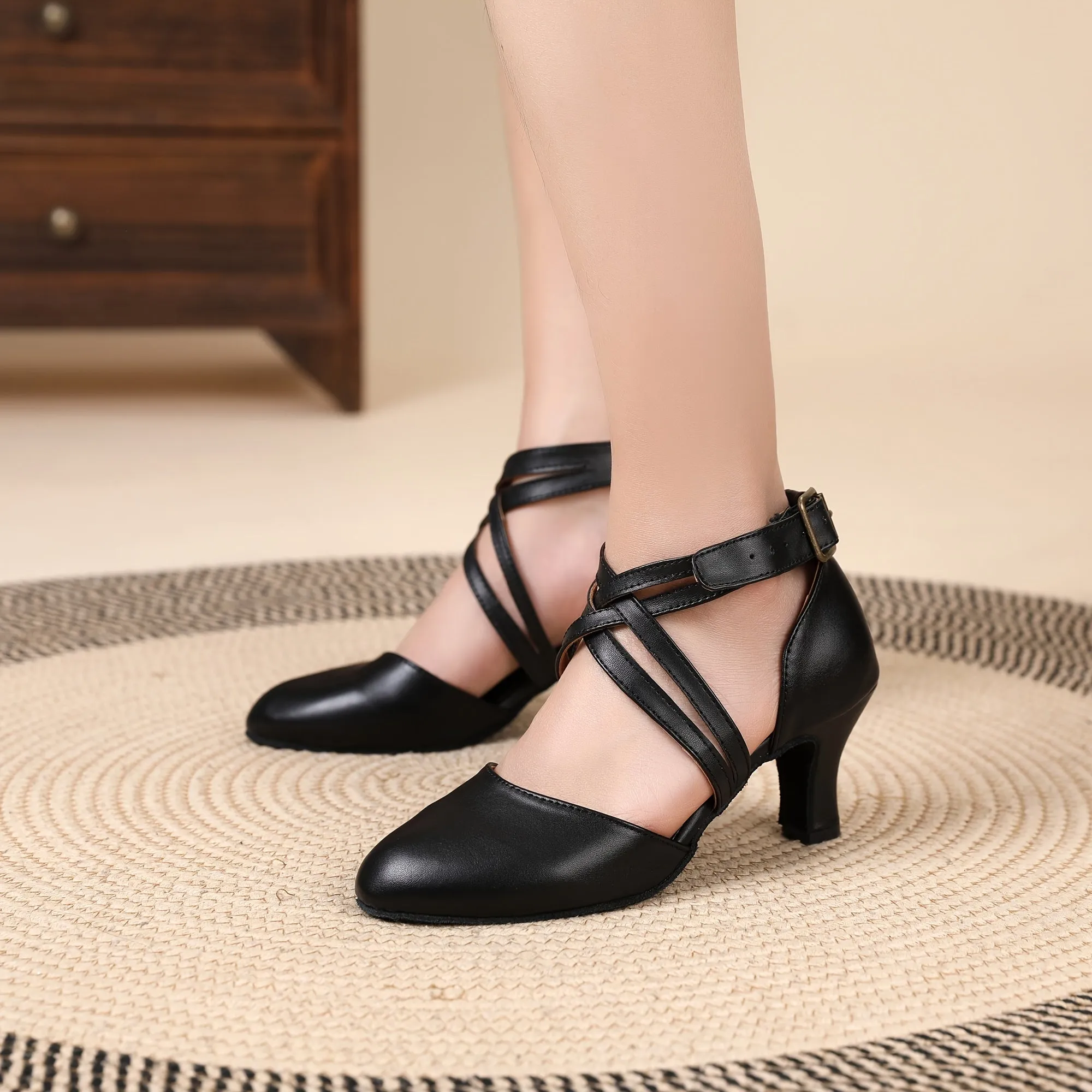 Dress Shoe Shoelaces Women's Stylish Black Lightweight Plain Toe Dance Shoes