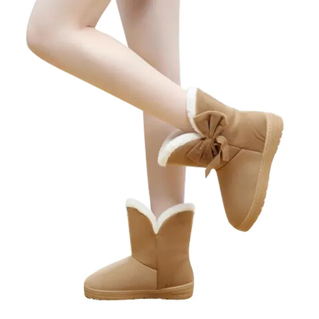HEE GRAND New Hot Sale Women Snow Boots Solid Bowtie Slip-On Soft Cute Women Boots Round Toe Flat with Winter Shoes XWX1385 Snow Boots For Small Dogs