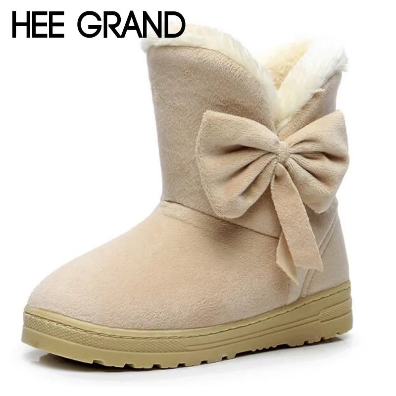 Redhead Snow Boots HEE GRAND New Hot Sale Women Snow Boots Solid Bowtie Slip-On Soft Cute Women Boots Round Toe Flat with Winter Shoes XWX1385