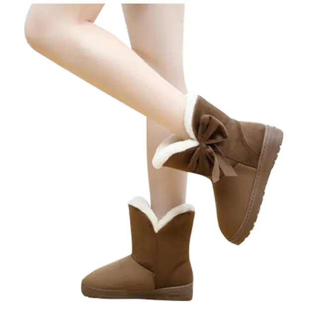 Dkny Snow Boots HEE GRAND New Hot Sale Women Snow Boots Solid Bowtie Slip-On Soft Cute Women Boots Round Toe Flat with Winter Shoes XWX1385