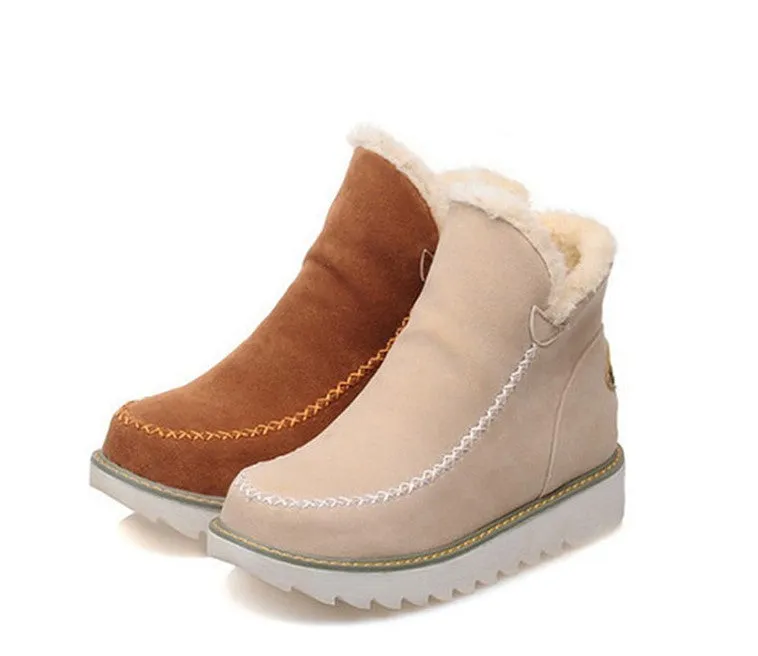 Women Fashion Casual Fur Lining Ankle Snow Short Boots Wide Size Snow Boots