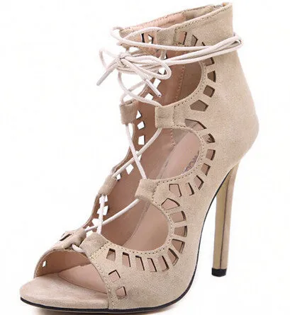 Beachy Sandals Fashion Women Pumps Women Shoes Sandals Lace up High Heels Cut Outs Shoes Summer Open Toe
