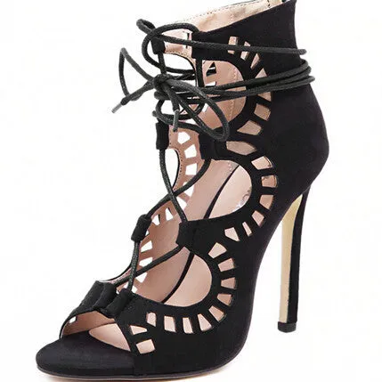 Fashion Women Pumps Women Shoes Sandals Lace up High Heels Cut Outs Shoes Summer Open Toe Bzee Sandals