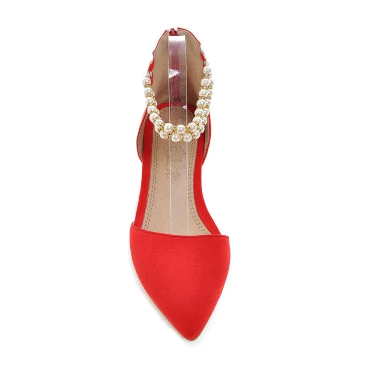 Best Arch Support Shoes Women's Pointed Toe Solid Color Pearls Beading Ankle Strap Flat Sandals