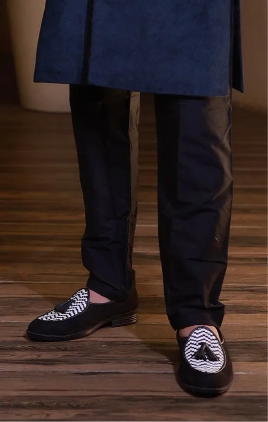 Cloth Loafers Black Palatine Chevron Tasseled Loafer for MEN