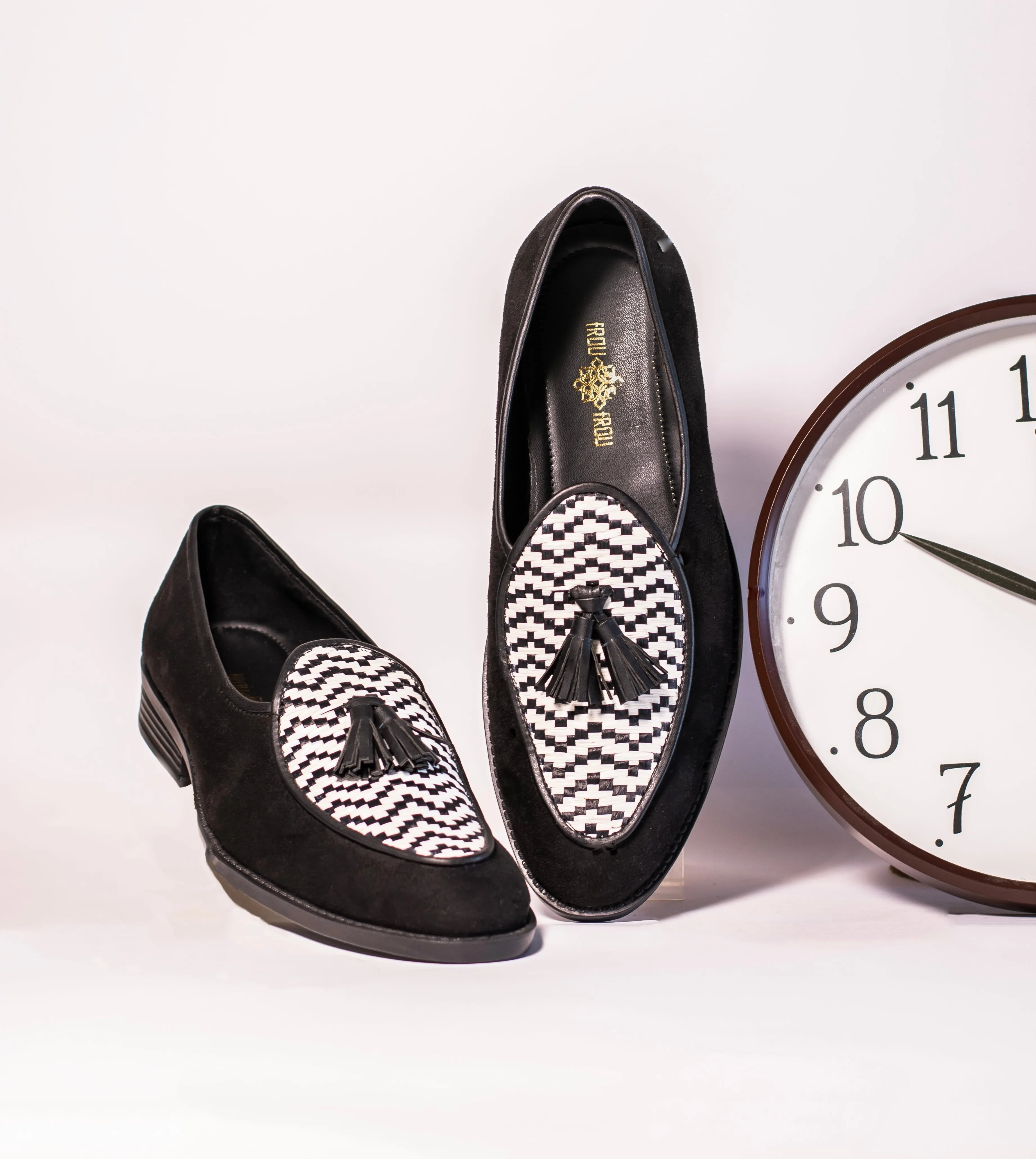 Slip On Loafers Leather Black Palatine Chevron Tasseled Loafer for MEN