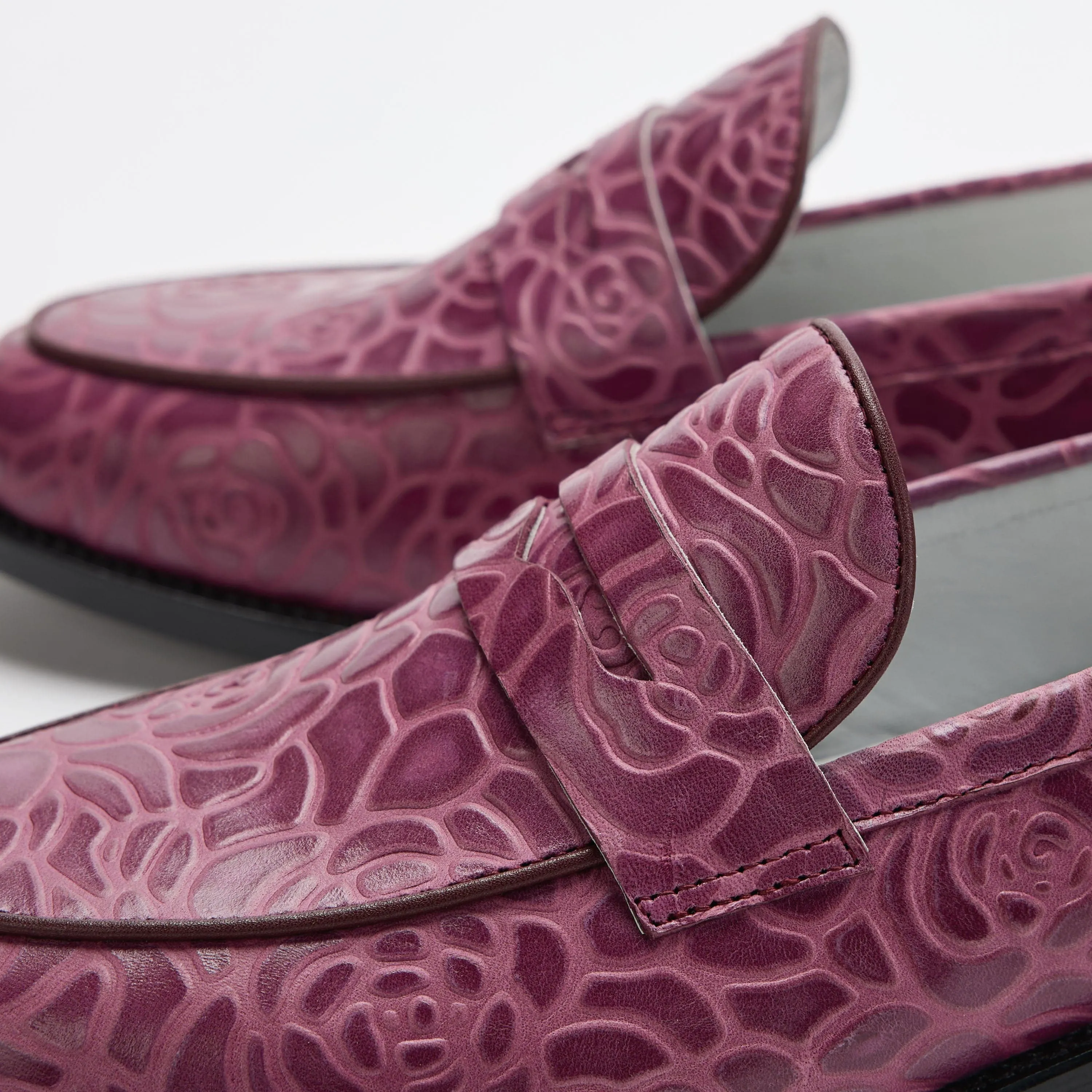 Ms. Calum Grape Floral Leather Penny Loafers Hardy Loafers
